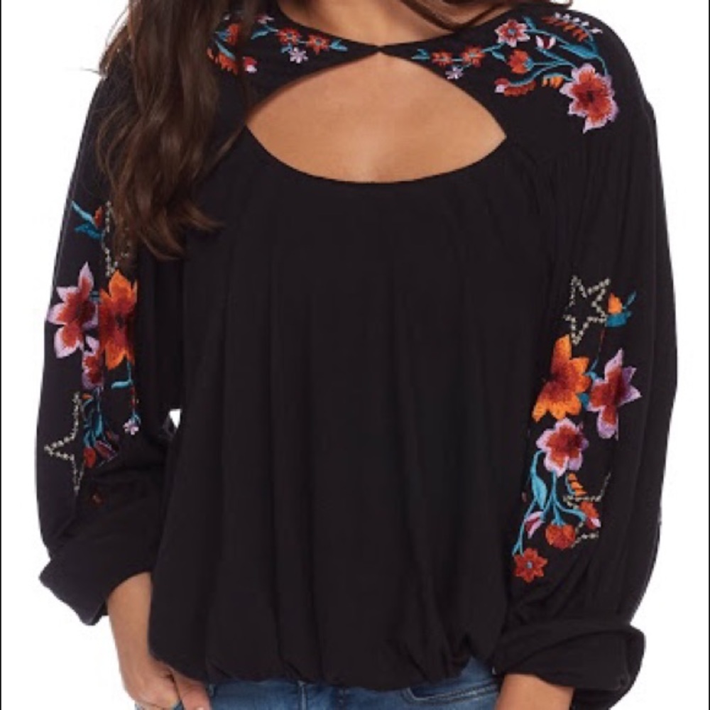 Free People embroidered keyhole top